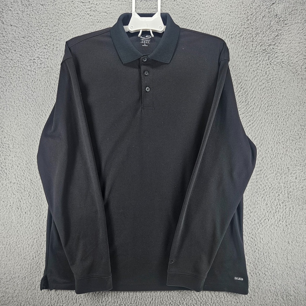 Champion Golf Mens Long Sleeve Polo Shirt Black Duo Dry Large